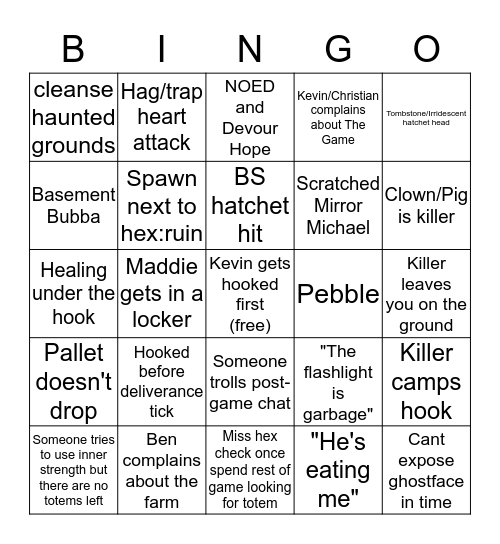 Dead by Daylight Bingo Card