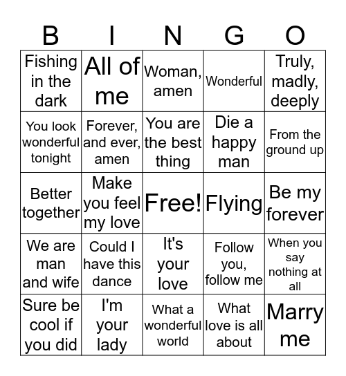 Our Wedding Bingo Card