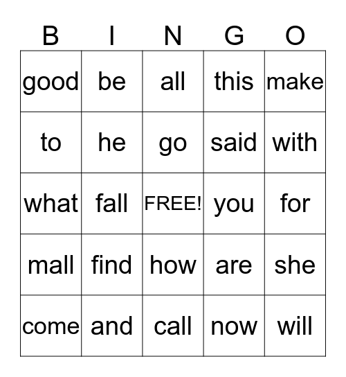 Unit 21 Bingo Card