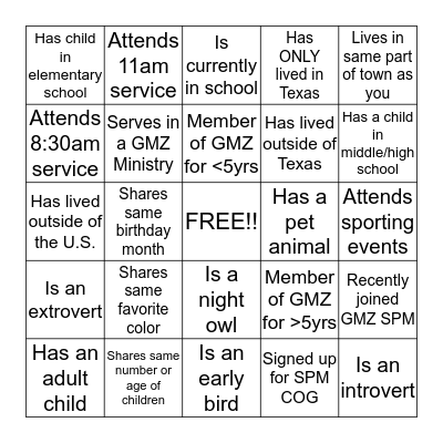 SPM's Getting to Know You Bingo! Bingo Card