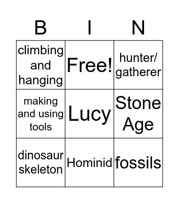 Early Humans Bingo Card