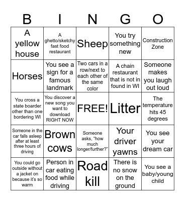 Car Bingo!!! Bingo Card