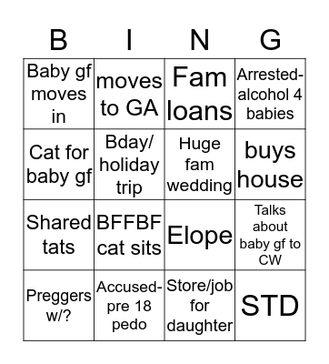 Teenie Train Wreck Bingo Card