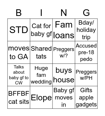 Teenie Train Wreck Bingo Card