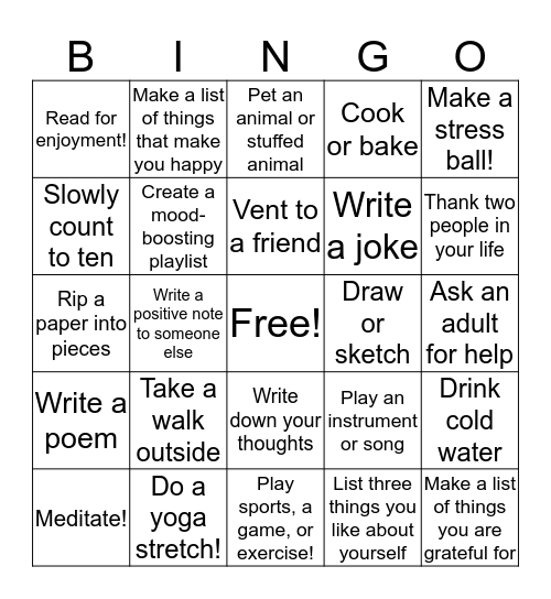 Coping Strategies Bingo! Bingo Card
