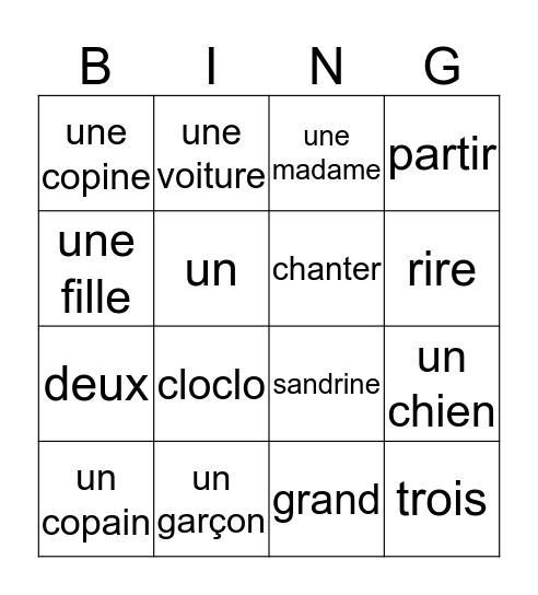 unité 1 Bingo Card