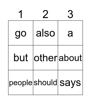 ULS September Sight Words Bingo Card