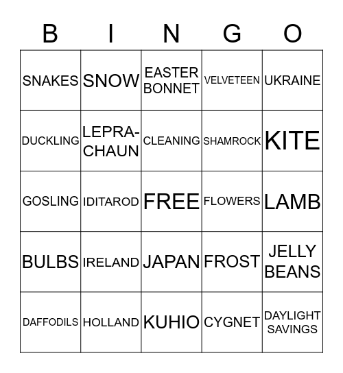 SPRINGO Bingo Card