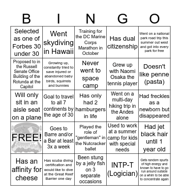 Getting to Know You Bingo Card