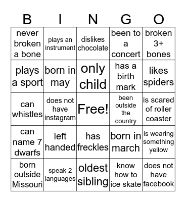 GET TO KNOW YOU BINGO Card