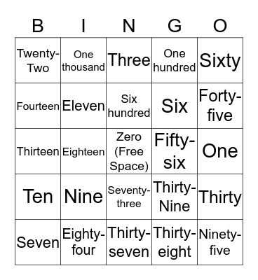 Number Bingo Card