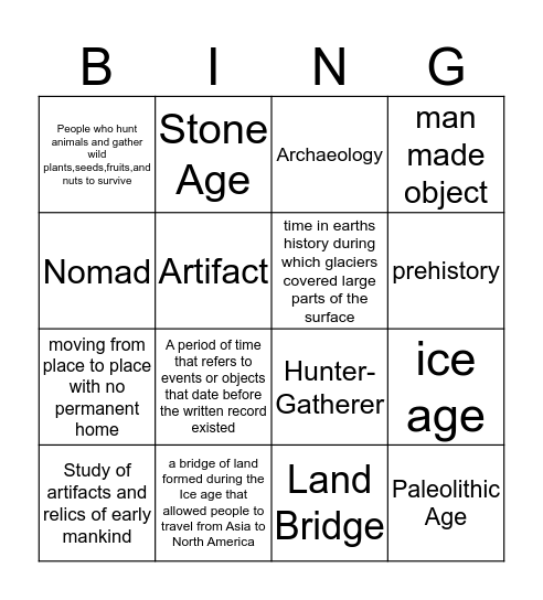 Hunters and Gatherers Bingo Card