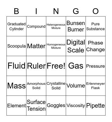 States of Matter Bingo Card