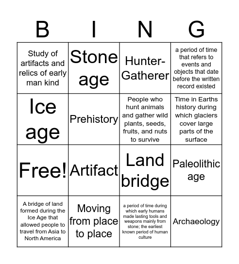 Hunter and Gatherers Bingo Card