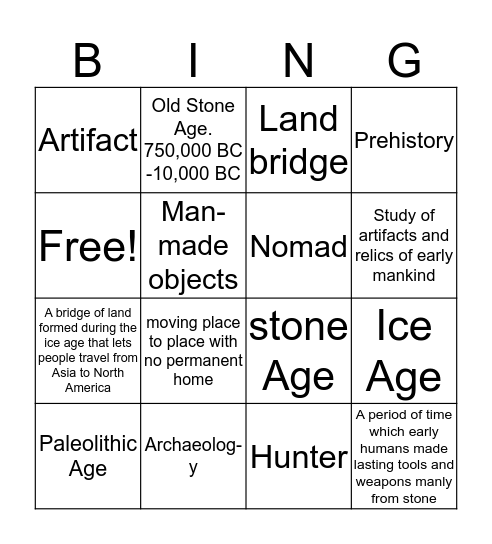 hunter and gatherers  Bingo Card