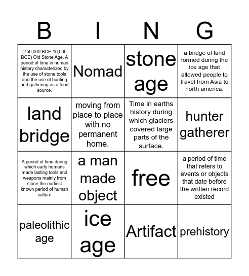 Hunter and gatherer Bingo Card