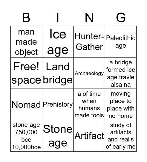 Hunters and Gathers  Bingo Card