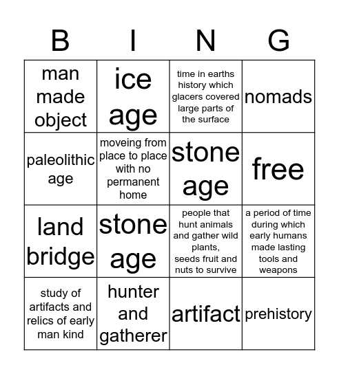 hunters and gatherers Bingo Card