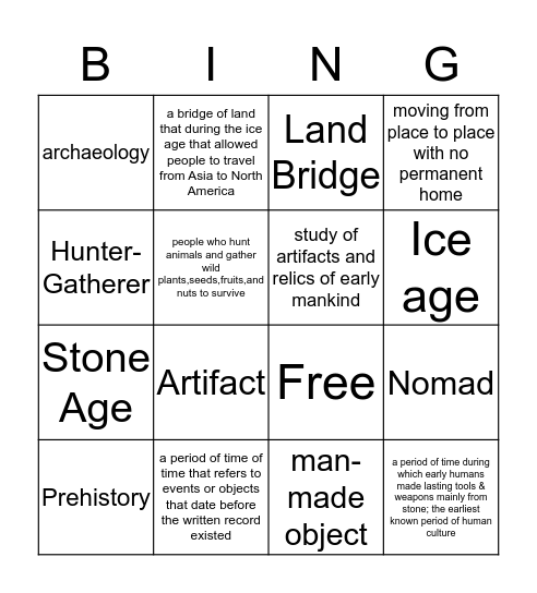 Hunters & Gatherers  Bingo Card