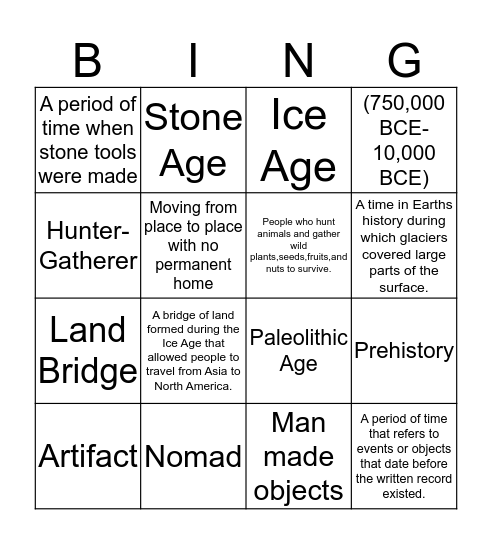 Hunter and Gatherers Bingo Card