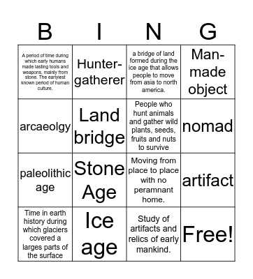 Hunters and gatherers Bingo Card