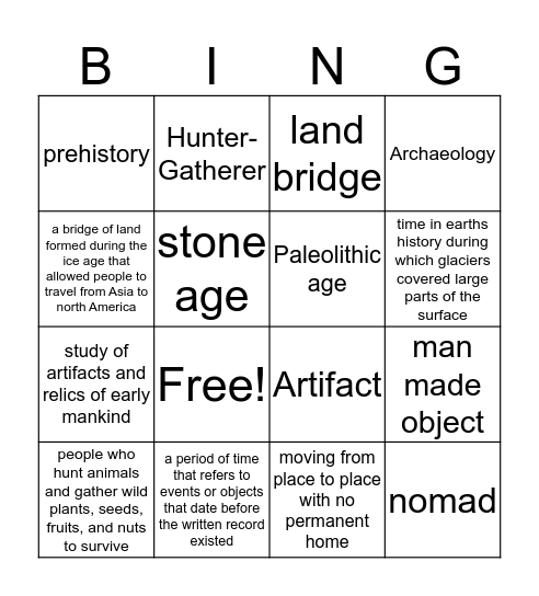 Hunters & Gatherers Bingo Card