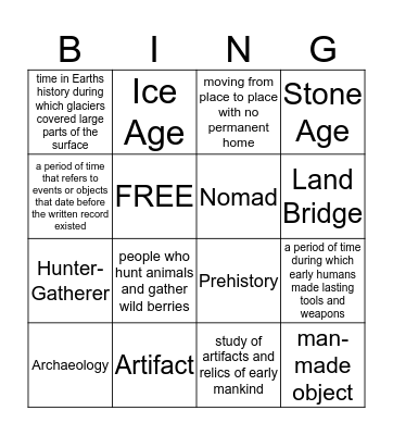 Hunters and Gatherers Bingo Card