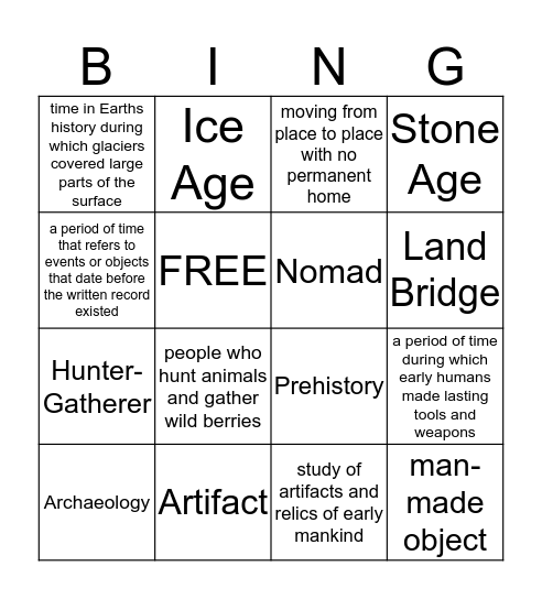 Hunters and Gatherers Bingo Card