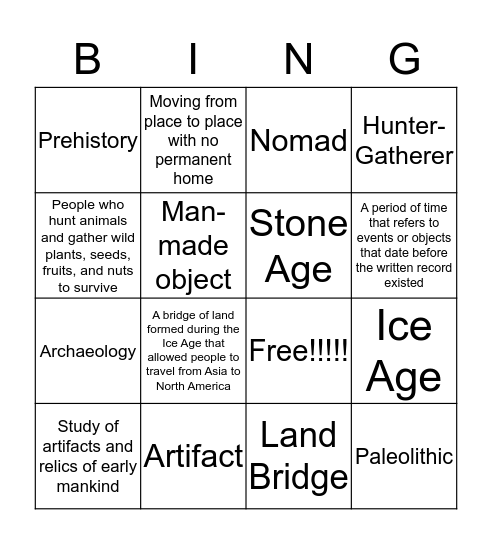 Hunter- Gatherer BING Bingo Card