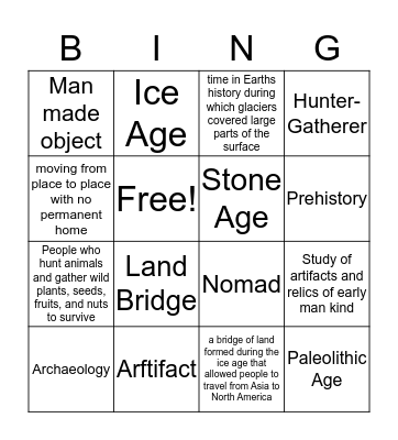 Hunter Gatherer Bingo Card