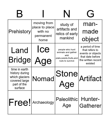 Hunter Gatherer Bingo Card