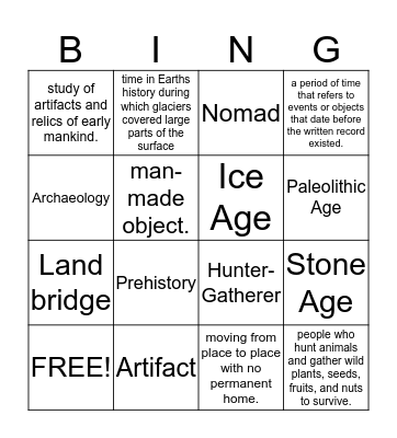 Hunters and gatherers - stone age  Bingo Card