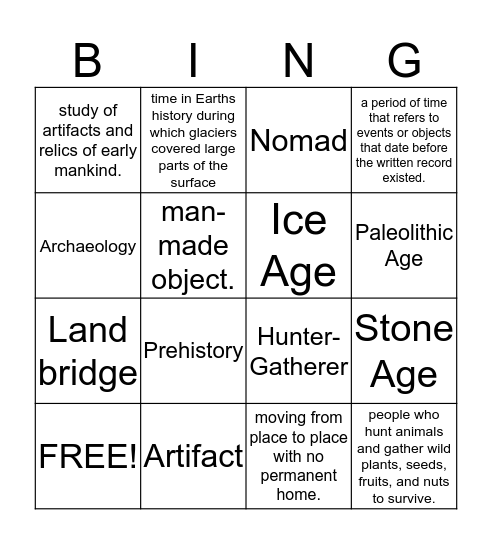 Hunters and gatherers - stone age  Bingo Card