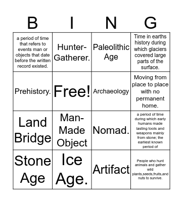 Hunter-Gatherer Bingo  Bingo Card