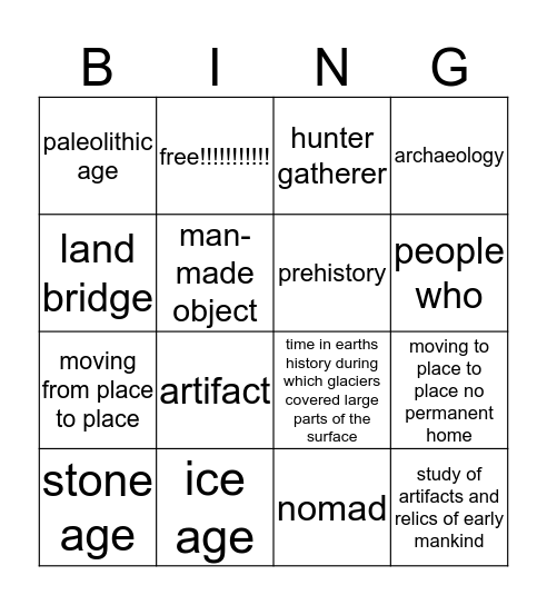 hunter-gatherer BING Bingo Card