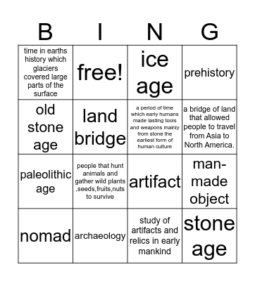 hunters and gatherers Bingo Card