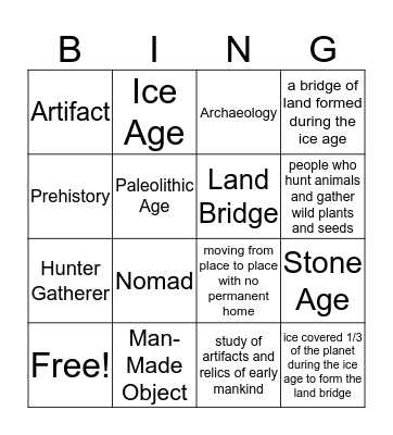 Hunter Gatherer Bingo Card