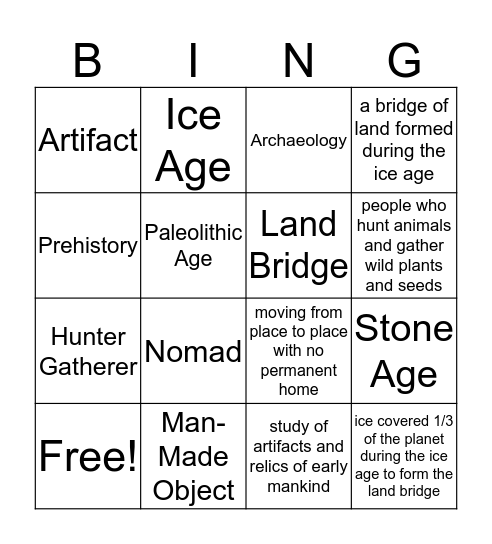 Hunter Gatherer Bingo Card