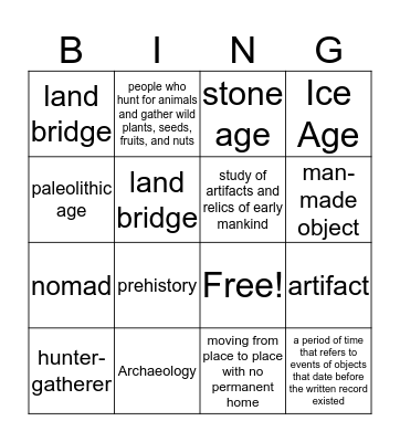 hunter gatherer bingo Card