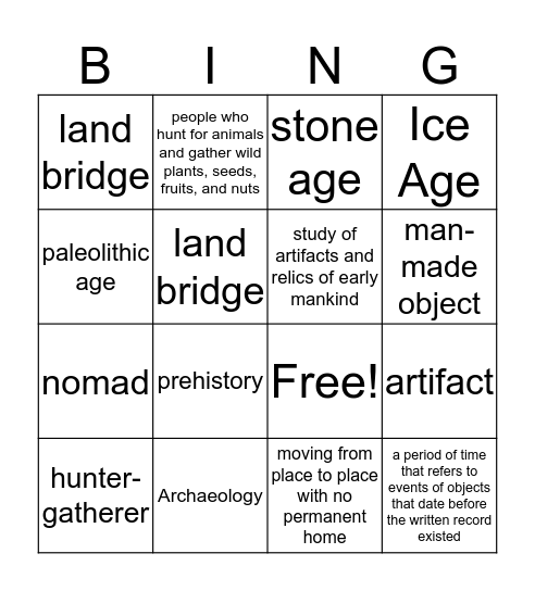 hunter gatherer bingo Card