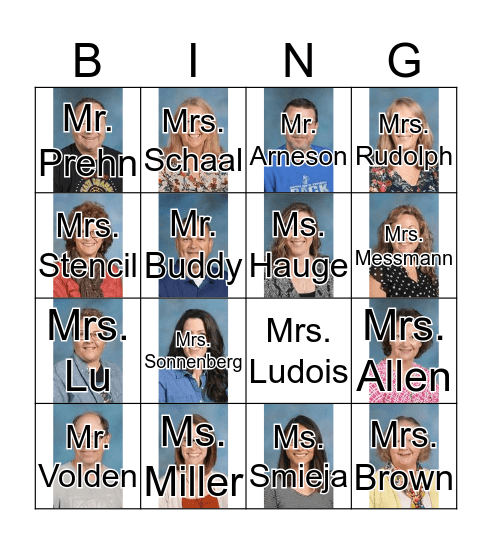 IC School Staff Bingo Card