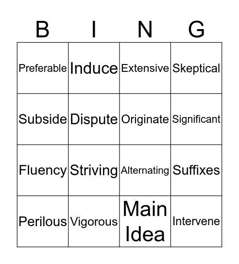 Vocal Bingo  Bingo Card
