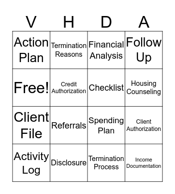 HUD/HCE Bingo Card