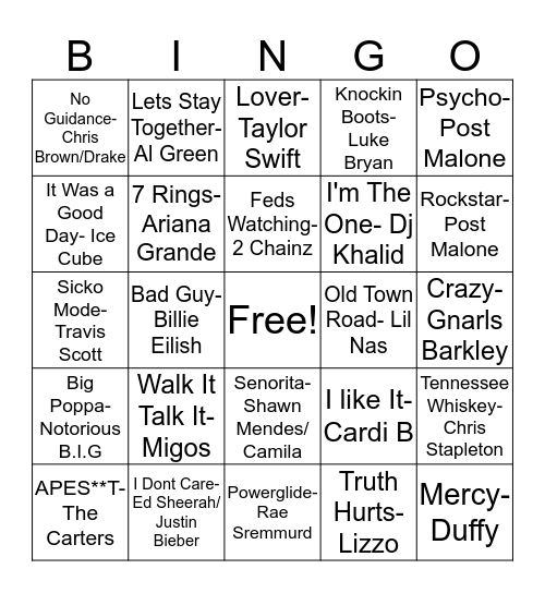 ROOM Presents: Name That Tune Bingo Card