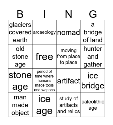 Paleolithic Bingo Card