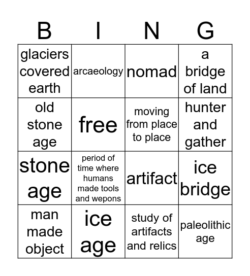 Paleolithic Bingo Card