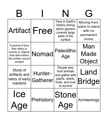 Hunter-Gatherer Bingo Card