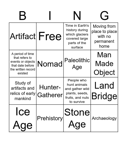 Hunter-Gatherer Bingo Card