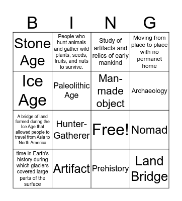 Hunter Gatherer Bingo Card