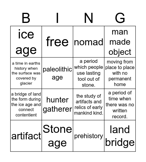Hunter Gatherer BINGO  Bingo Card